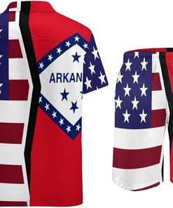 Arkansas State Flag Men's Regular Fit Hawaiian Shirt - Short Sleeve with Pocket