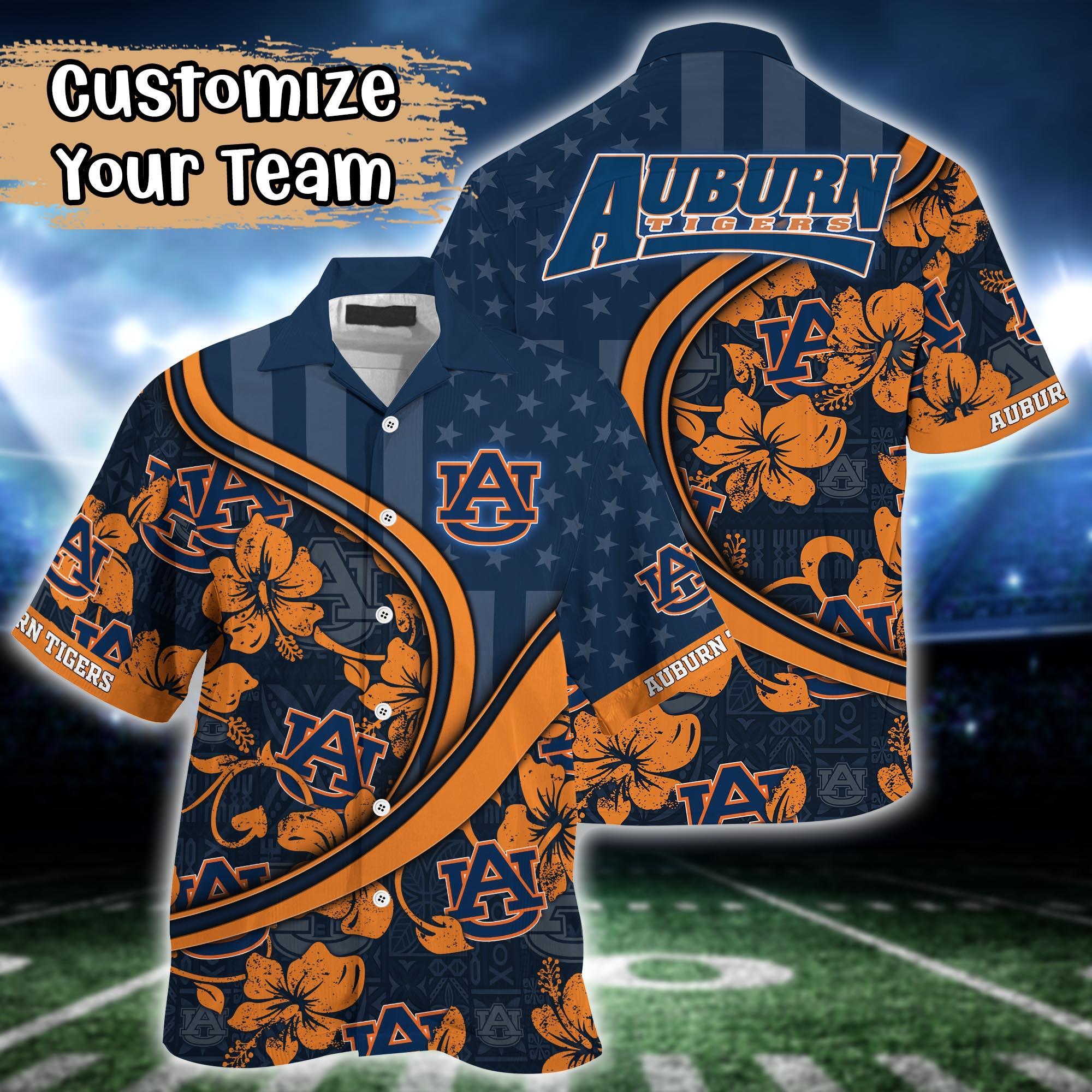 Auburn Tigers NCAA US Flag Flower Hawaii Shirt For Fans
