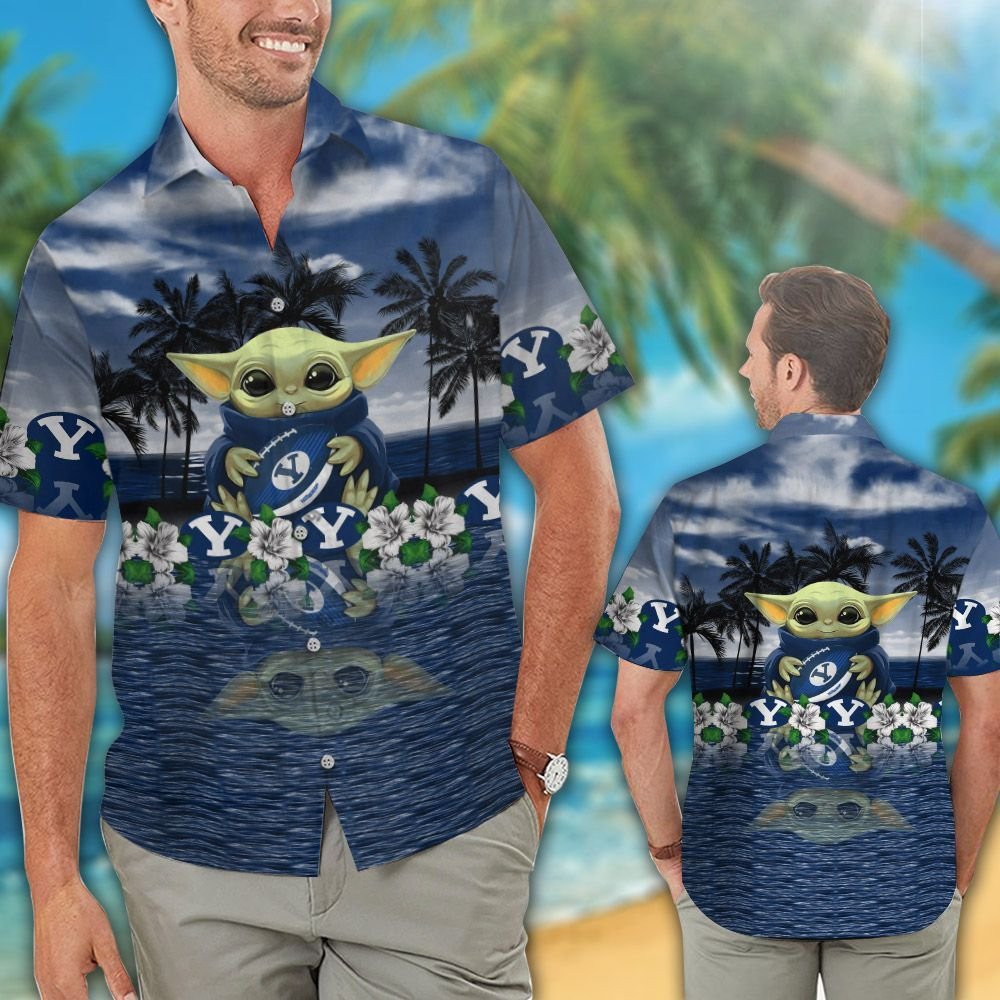 BYU Cougars Baby Yoda Hawaiian Shirt featuring The Peanuts Snoopy - Creative and Fun