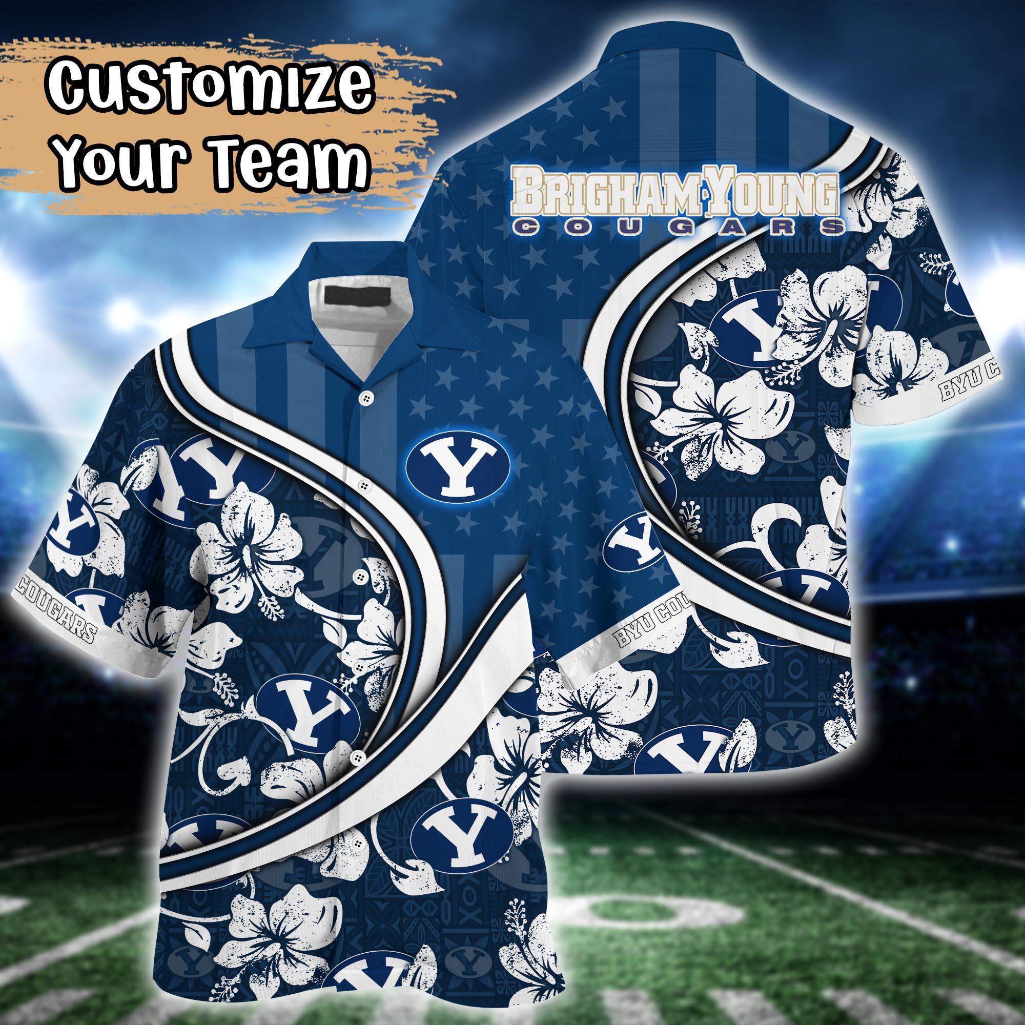 BYU Cougars NCAA US Flag Flower Hawaii Shirt For Fans