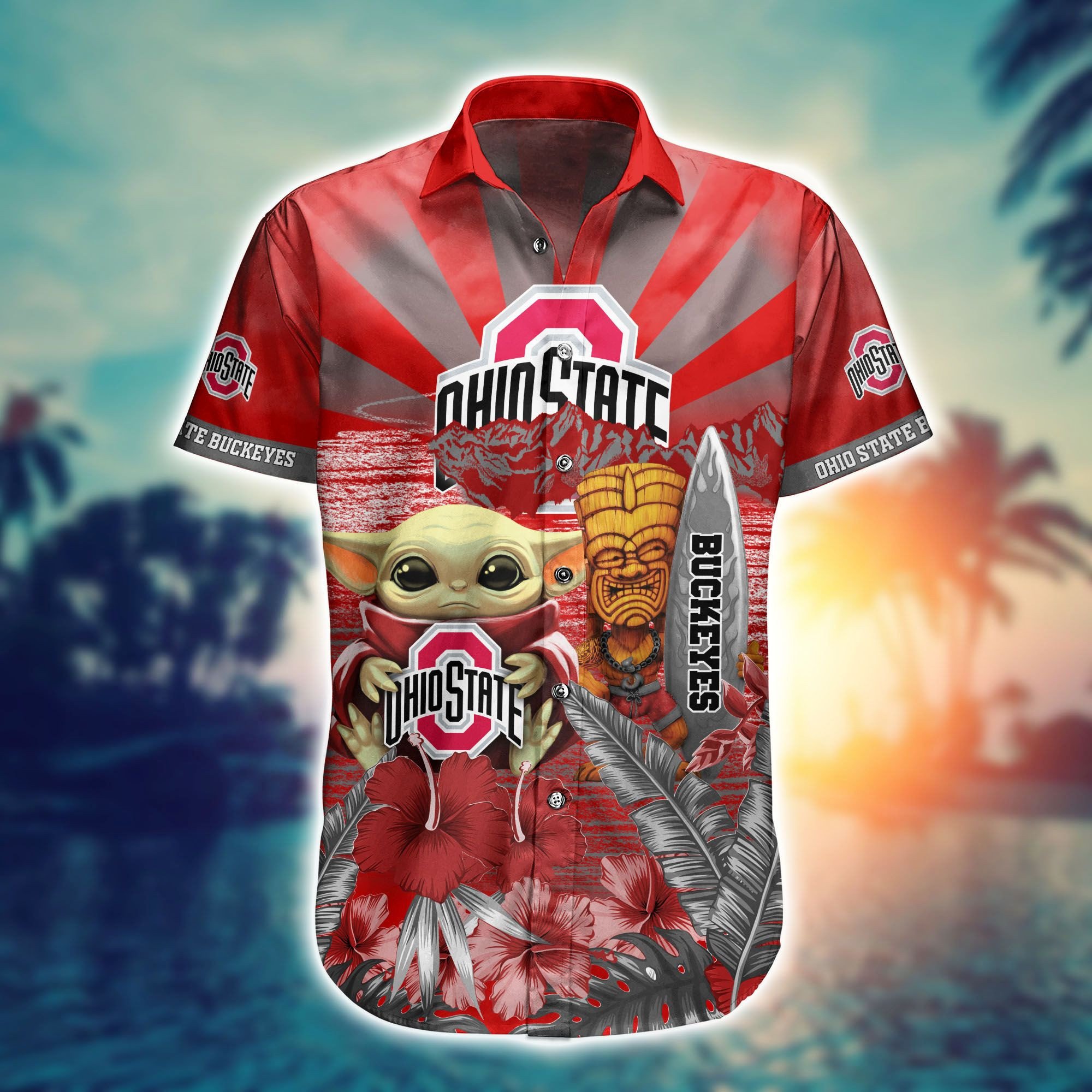 Baby Yoda Hawaiian Shirt for Men and Women - Ohio State Buckeyes NCAA