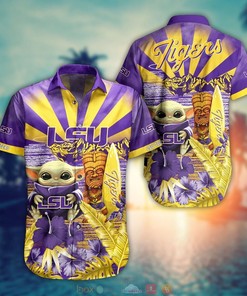 Baby Yoda LSU Tigers NCAA Hawaiian Shirt and Shorts - Cute and Trendy Shirt Design for Baby Yoda and Tigers Fans