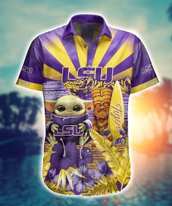 Baby Yoda LSU Tigers NCAA Hawaiian Shirt and Shorts - Cute and Trendy Shirt Design for Baby Yoda and Tigers Fans