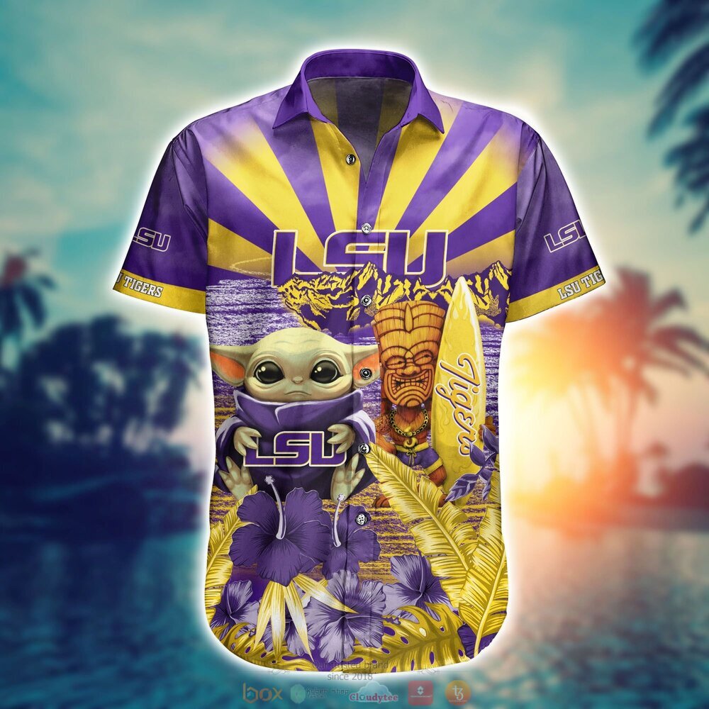 Baby Yoda LSU Tigers NCAA Hawaiian Shirt and Shorts - Cute and Trendy Shirt Design for Baby Yoda and Tigers Fans