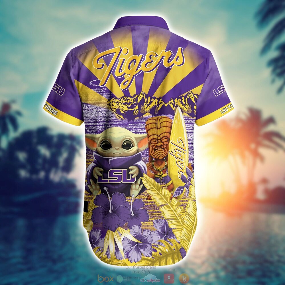 Baby Yoda LSU Tigers NCAA Hawaiian Shirt and Shorts - Cute and Trendy Shirt Design for Baby Yoda and Tigers Fans