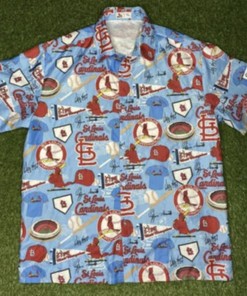 Baseball Fans! Show Your Support with Cardinal Hawaiian Print Button Up Shirt
