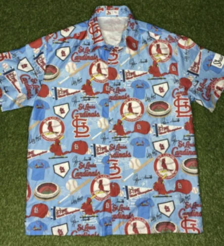 Baseball Fans! Show Your Support with Cardinal Hawaiian Print Button Up Shirt