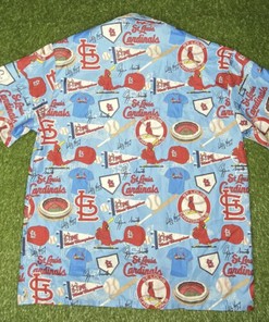Baseball Fans! Show Your Support with Cardinal Hawaiian Print Button Up Shirt