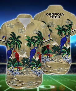 Best Tropical Sea and Parrots Aloha Shirt for Georgia Tech Yellow Jackets - Short for Fans