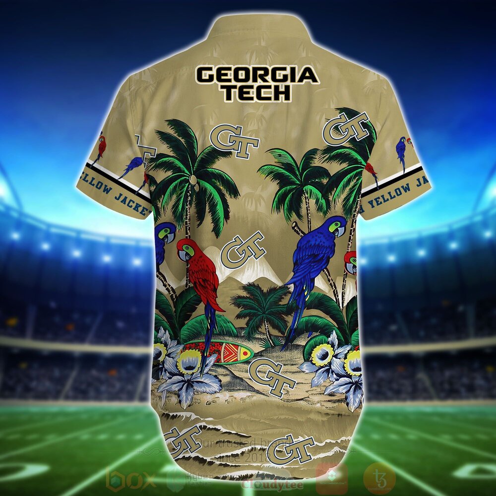 Best Tropical Sea and Parrots Aloha Shirt for Georgia Tech Yellow Jackets - Short for Fans