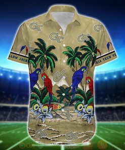 Best Tropical Sea and Parrots Aloha Shirt for Georgia Tech Yellow Jackets - Short for Fans