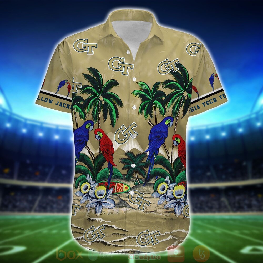 Best Tropical Sea and Parrots Aloha Shirt for Georgia Tech Yellow Jackets - Short for Fans