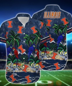 Best Tropical Sea and Parrots Aloha Shirt for Illinois Fighting Illini - Short for Fans