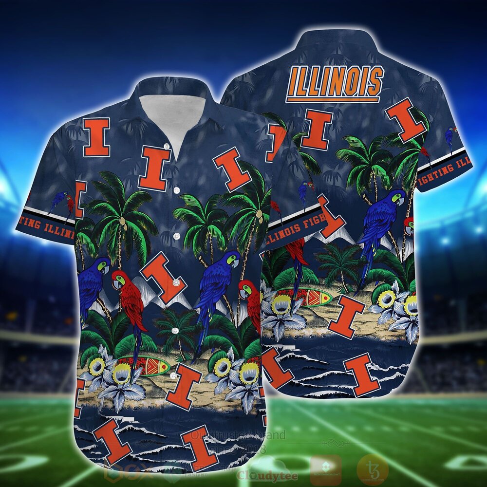 Best Tropical Sea and Parrots Aloha Shirt for Illinois Fighting Illini - Short for Fans