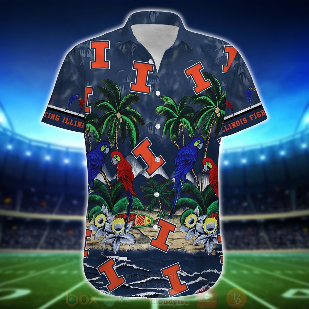 Best Tropical Sea and Parrots Aloha Shirt for Illinois Fighting Illini - Short for Fans