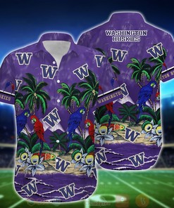 Best Tropical Sea and Parrots Aloha Shirt for Washington Huskies - Short for Fans