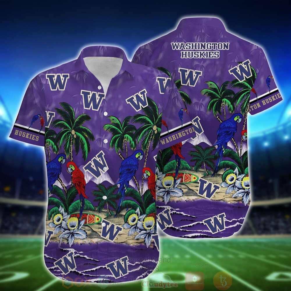 Best Tropical Sea and Parrots Aloha Shirt for Washington Huskies - Short for Fans