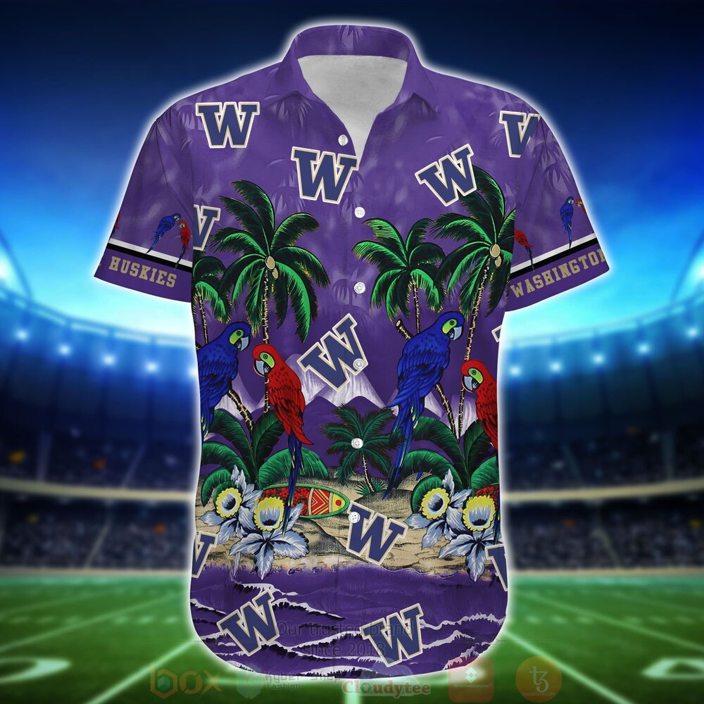 Best Tropical Sea and Parrots Aloha Shirt for Washington Huskies - Short for Fans