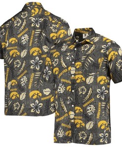 Black and Gold Iowa Hawkeyes Hawaiian Shirt with Flowers 
