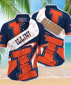 Blue and Orange NCAA Illinois Fighting Illini Hawaiian Shirt Outfit for Men 