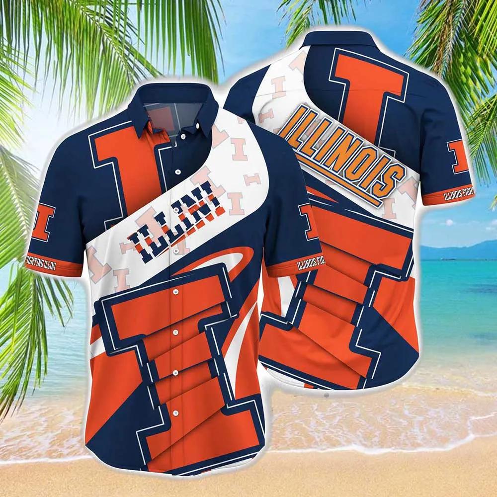 Blue and Orange NCAA Illinois Fighting Illini Hawaiian Shirt Outfit for Men