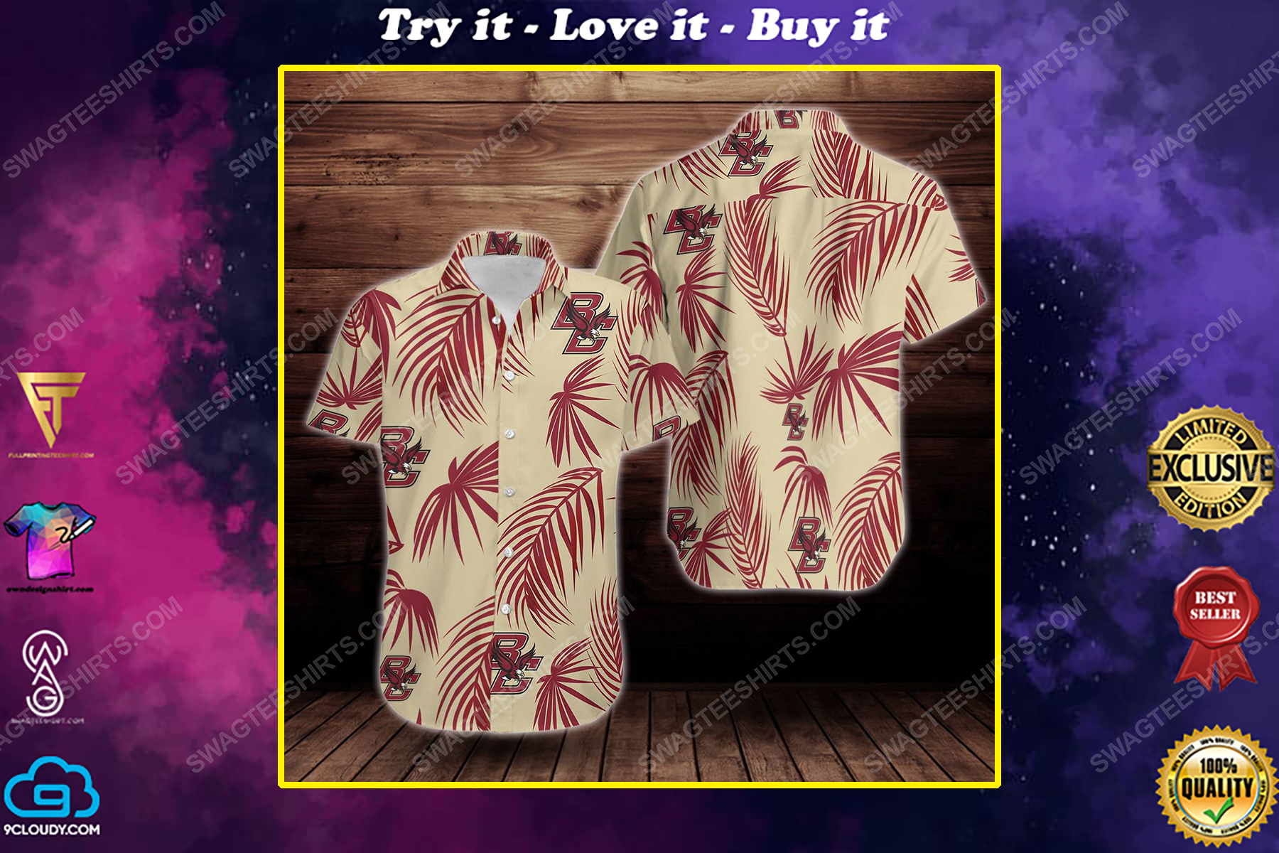 Boston College Eagles Hawaiian Shirt & Shorts - Stress Blessed Obsessed for Fans