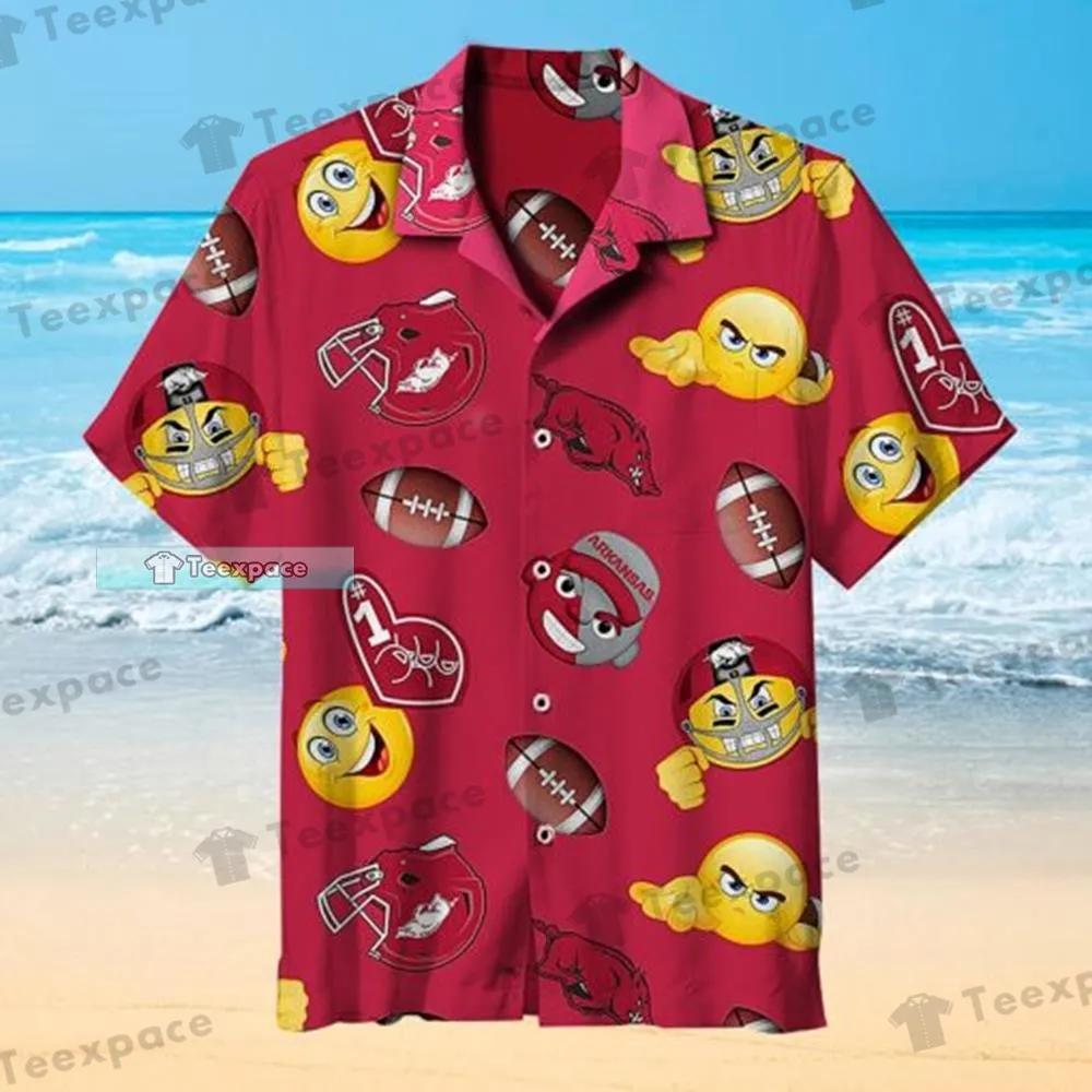 Celebrate Arkansas Razorbacks Wins with Football Emoji Pattern Hawaiian Shirt
