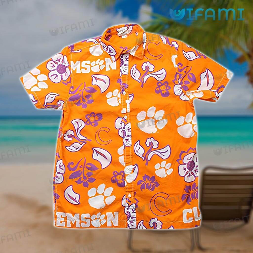 Clemson Tigers Hawaiian Shirt Floral Design - Great Gift for Fans