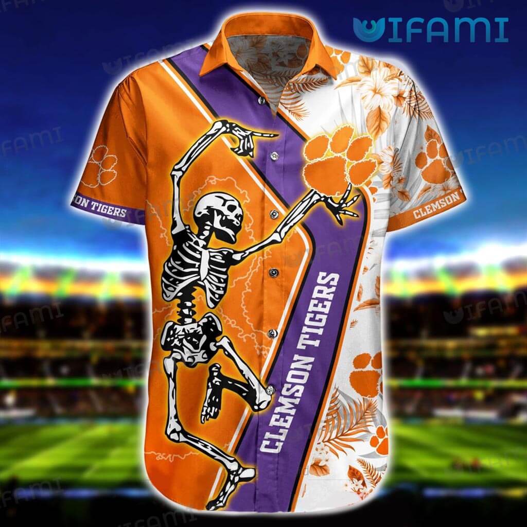 Clemson Tigers Hawaiian Shirt Skeleton Dancing Clemson Gift for Men and Women