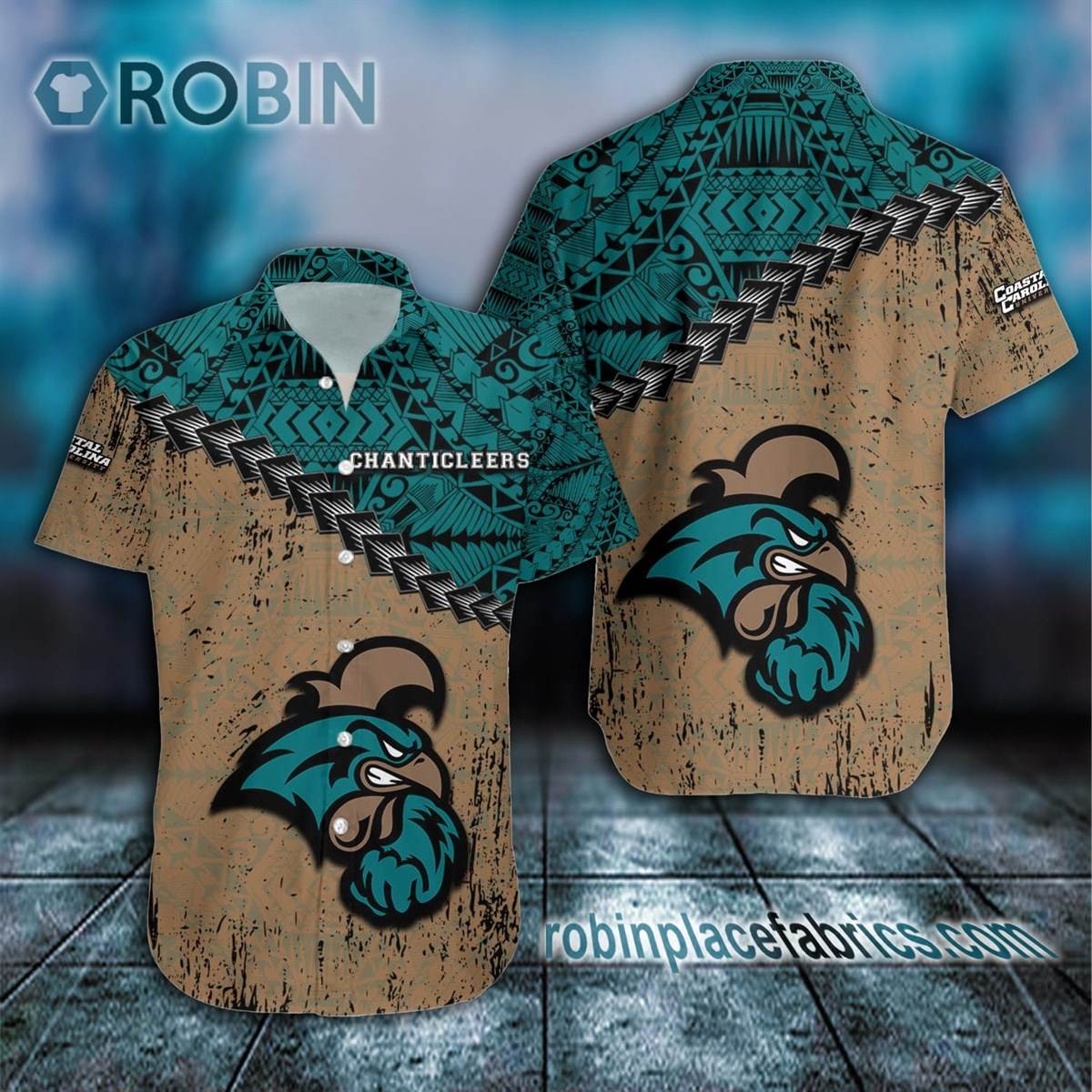 Coastal Carolina Chanticleers Casual Button-Down Hawaiian Shirt with Grunge Polynesian Tattoo