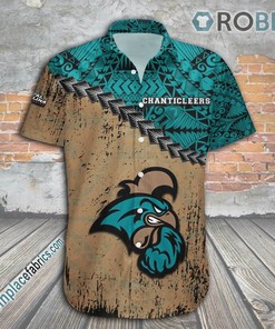 Coastal Carolina Chanticleers Casual Button-Down Hawaiian Shirt with Grunge Polynesian Tattoo