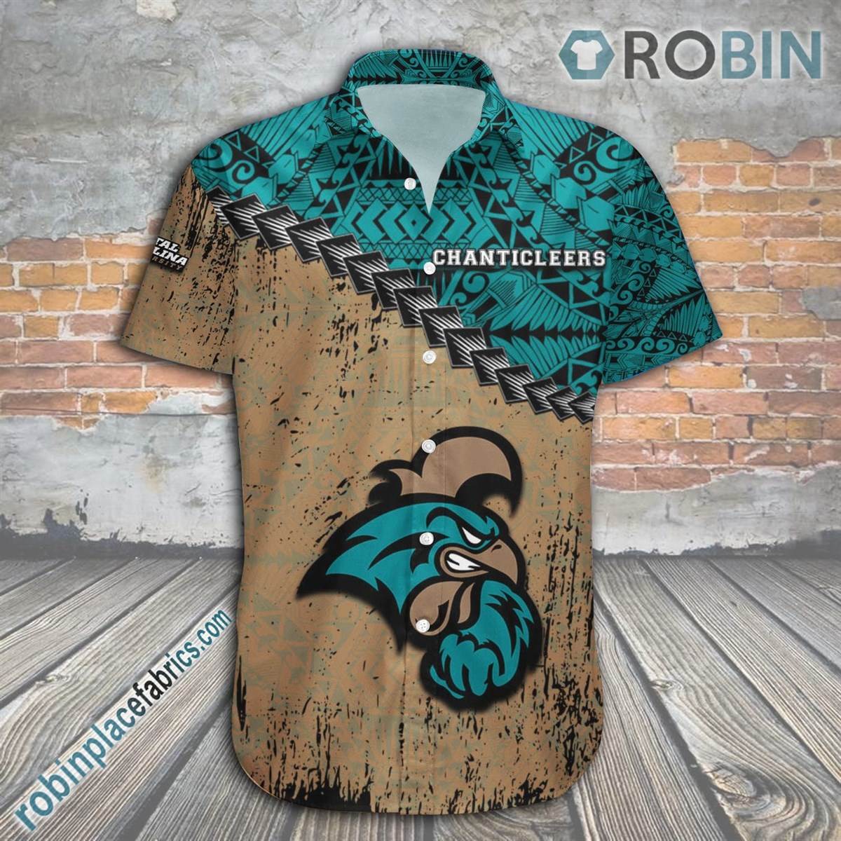 Coastal Carolina Chanticleers Casual Button-Down Hawaiian Shirt with Grunge Polynesian Tattoo