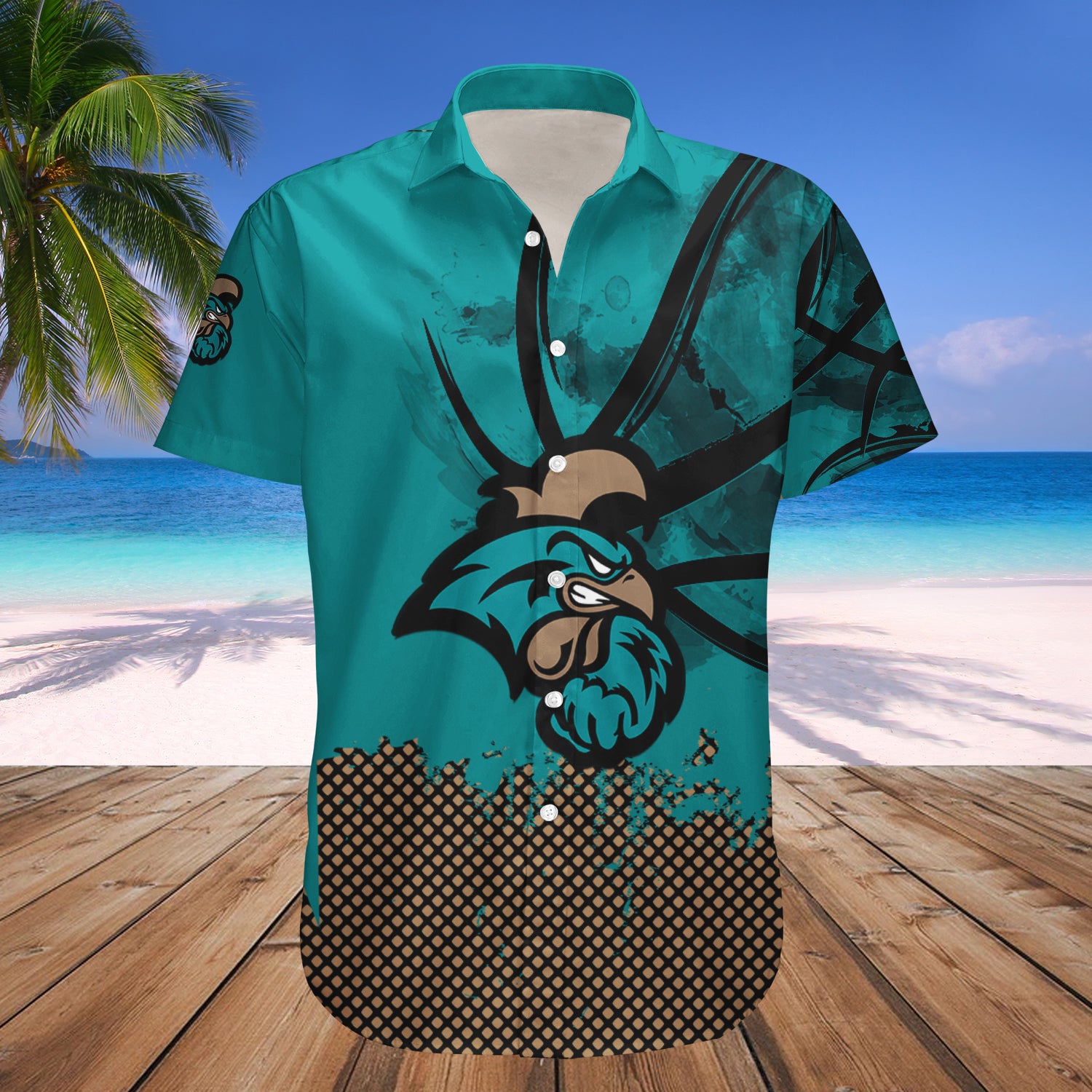 Coastal Carolina Chanticleers Hawaiian Shirt Set with Basketball Net Grunge Pattern - Perfect for Fans