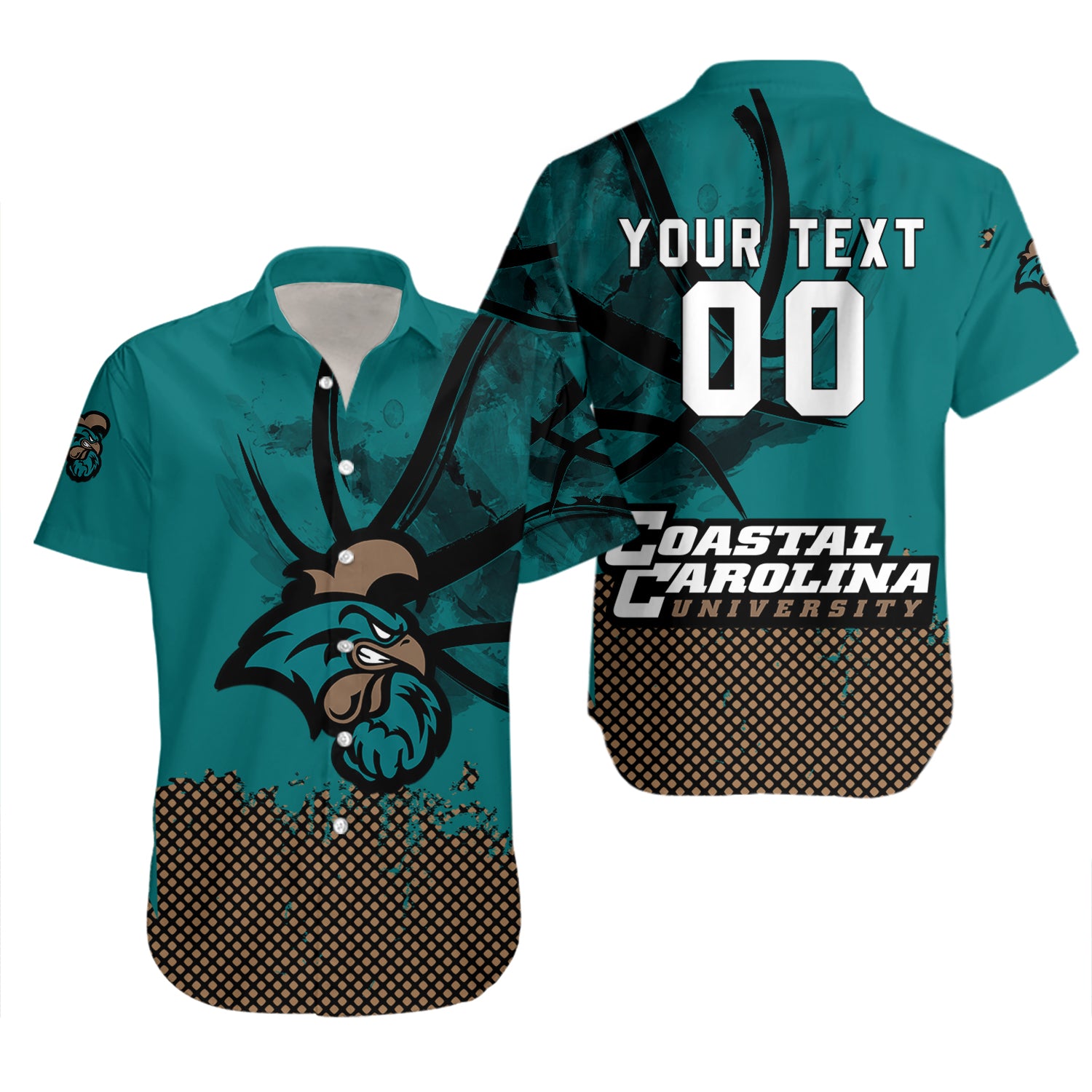 Coastal Carolina Chanticleers Hawaiian Shirt Set with Basketball Net Grunge Pattern - Perfect for Fans