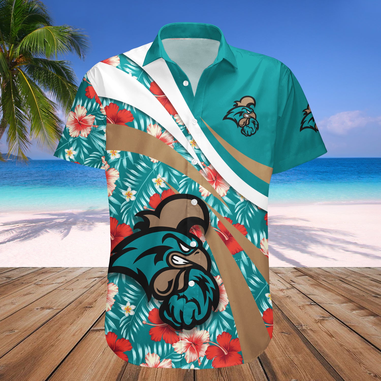 Coastal Carolina Chanticleers Hibiscus Hawaiian Shirt Set with Sporty Style