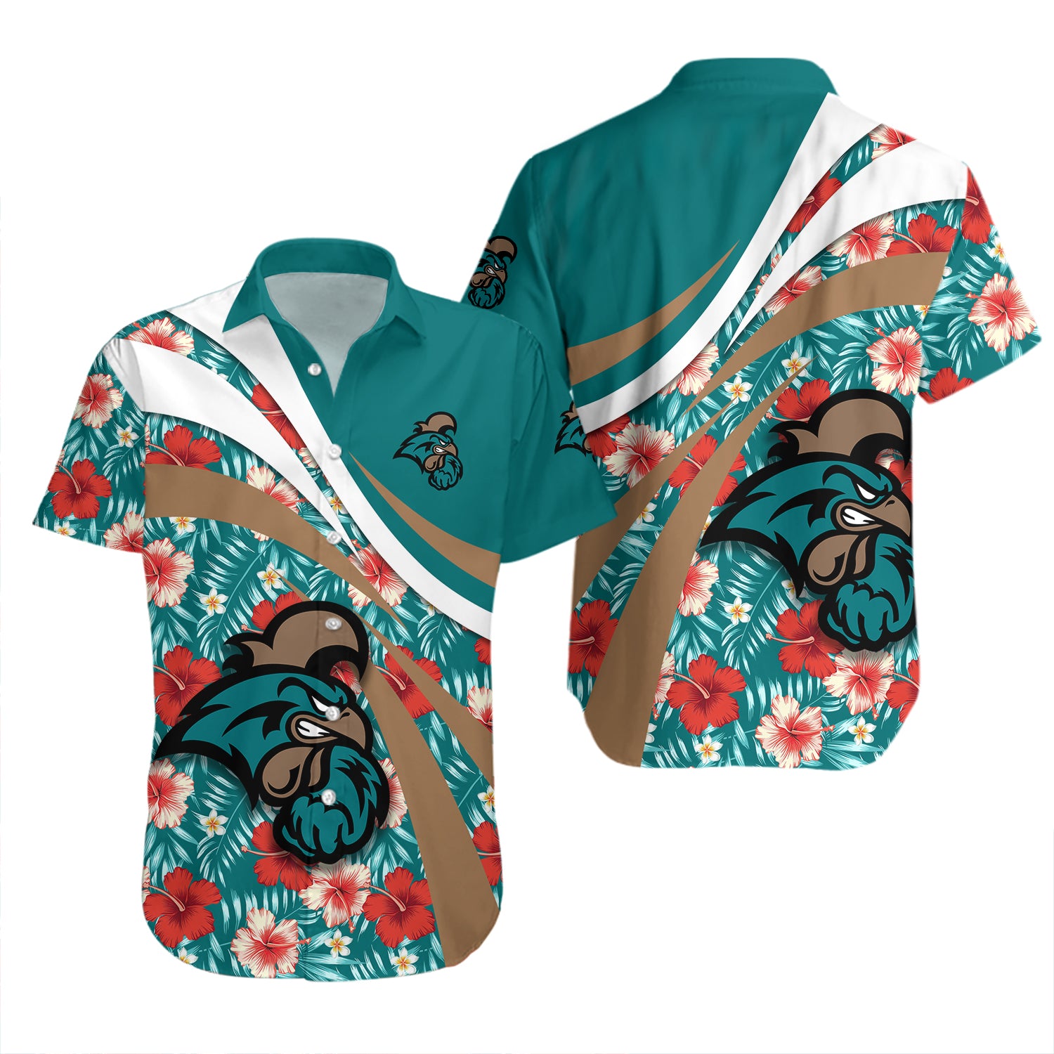 Coastal Carolina Chanticleers Hibiscus Hawaiian Shirt Set with Sporty Style