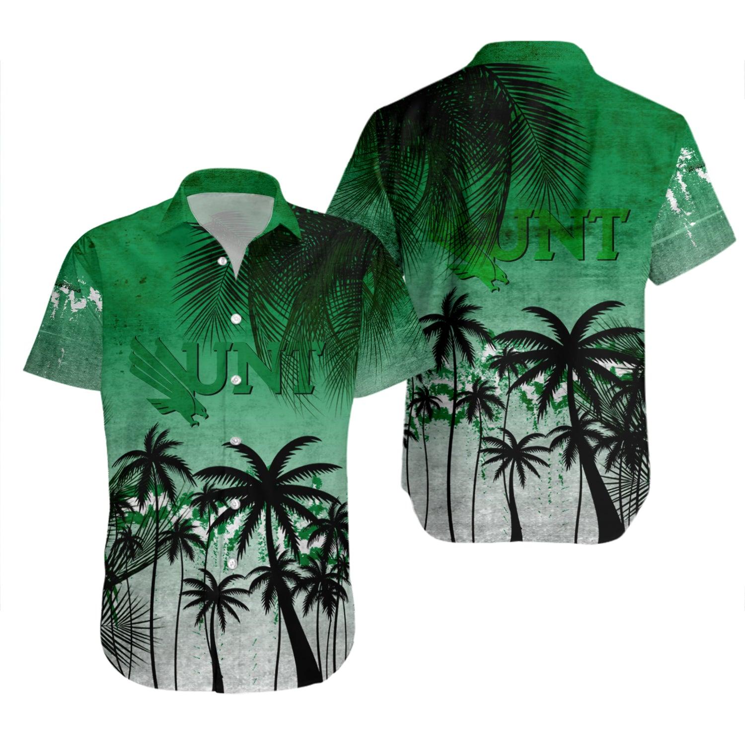 Cool NCAA North Texas Mean Green Coconut Tree Tropical Grunge Hawaiian Shirt for Fans