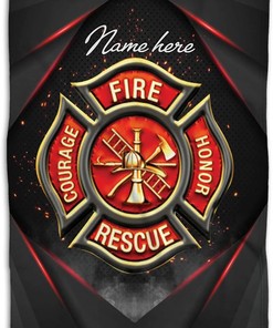 Custom Firefighter Badge Black Red Firemen Personalized Name Blanket