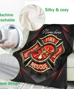 Custom Firefighter Badge Black Red Firemen Personalized Name Blanket
