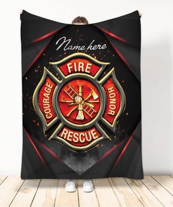 Custom Firefighter Badge Black Red Firemen Personalized Name Blanket