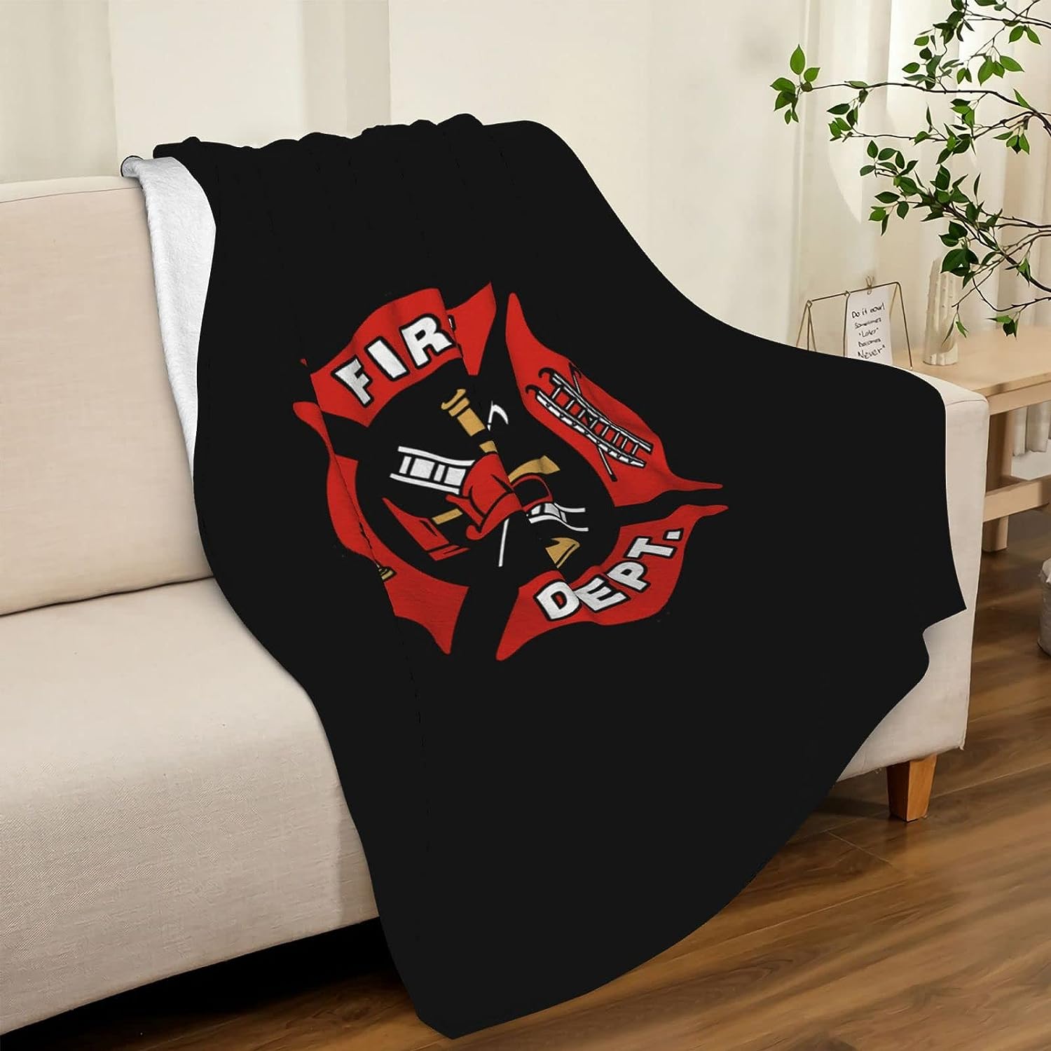 Custom Firefighter Fire DEPT Logo Rescue Pattern Throw Blanket