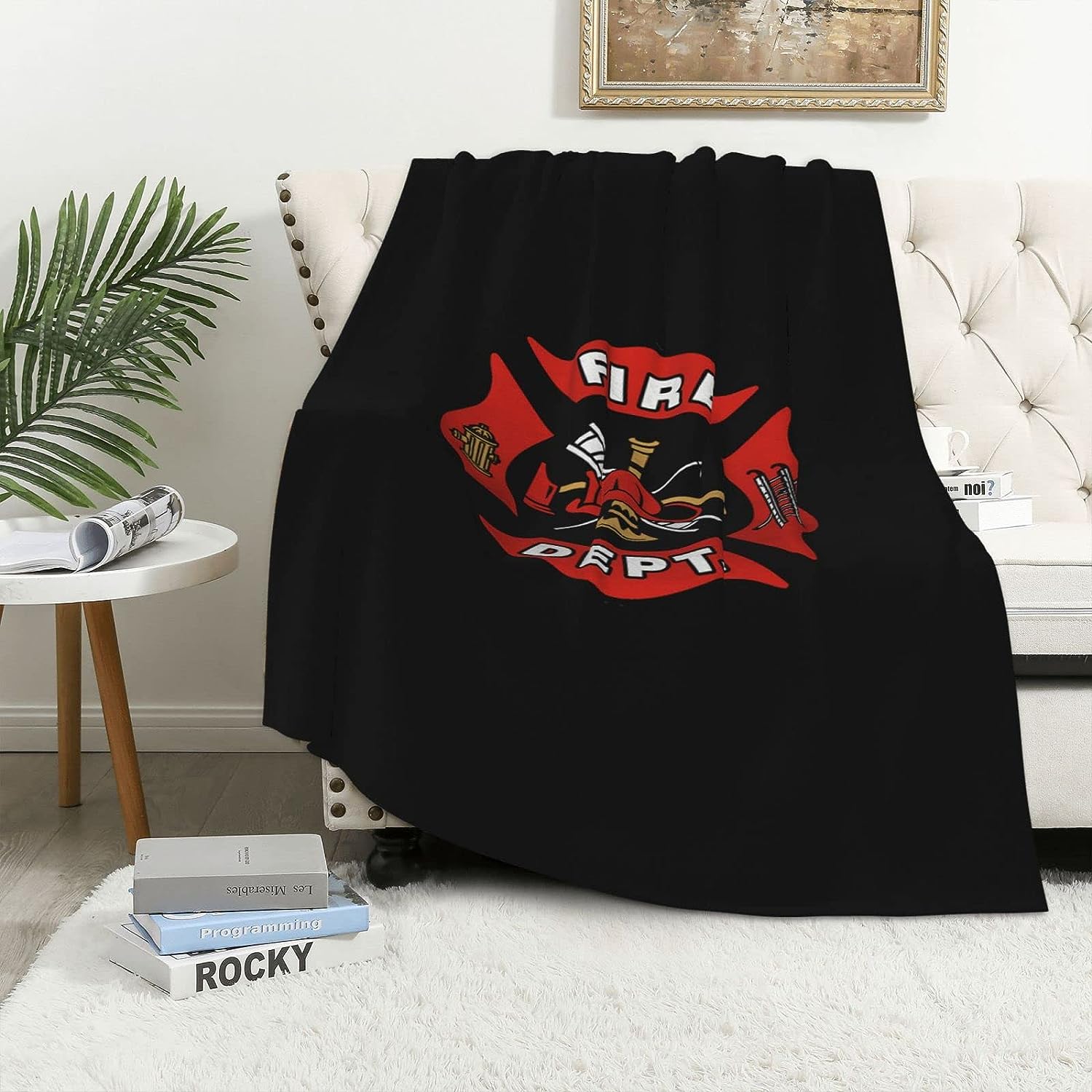 Custom Firefighter Fire DEPT Logo Rescue Pattern Throw Blanket