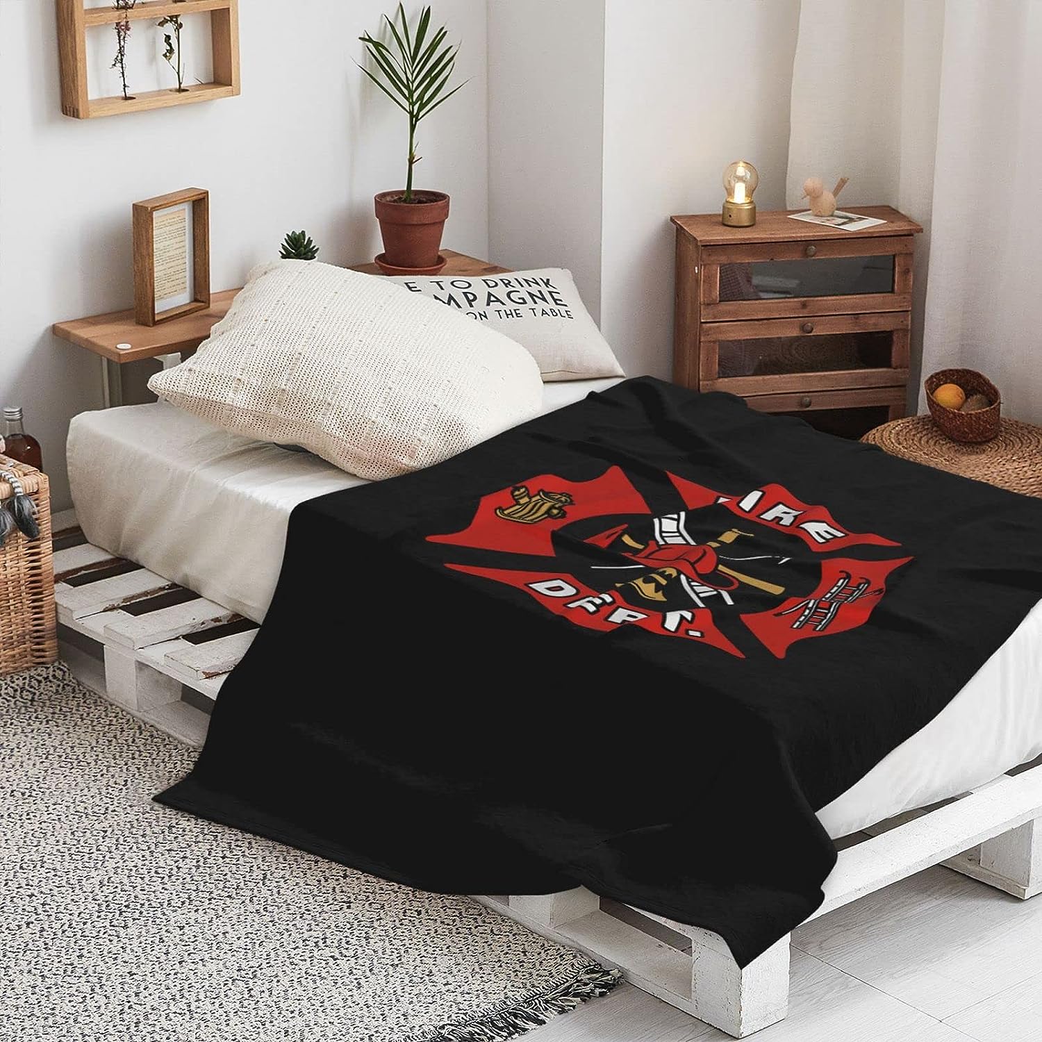 Custom Firefighter Fire DEPT Logo Rescue Pattern Throw Blanket