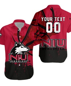 Custom NIU Huskies Red Black Hawaiian Shirt with Your Text and Number