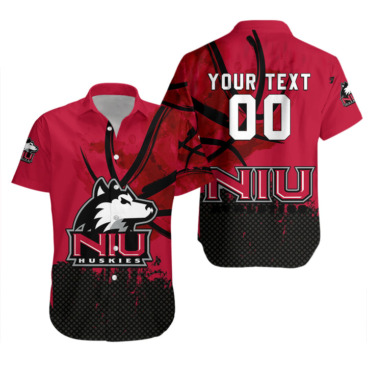 Custom NIU Huskies Red Black Hawaiian Shirt with Your Text and Number