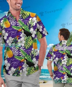 Custom Name and Parrot Flowers Hawaiian Shirt for Kansas State Wildcats Fans