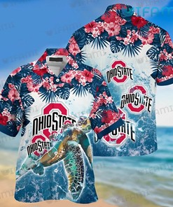 Custom Ohio State Buckeyes Gift: Turtle Beach Tropical Flower Ohio State Hawaiian Shirt
