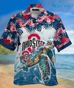 Custom Ohio State Buckeyes Gift: Turtle Beach Tropical Flower Ohio State Hawaiian Shirt