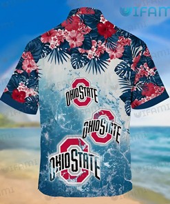 Custom Ohio State Buckeyes Gift: Turtle Beach Tropical Flower Ohio State Hawaiian Shirt