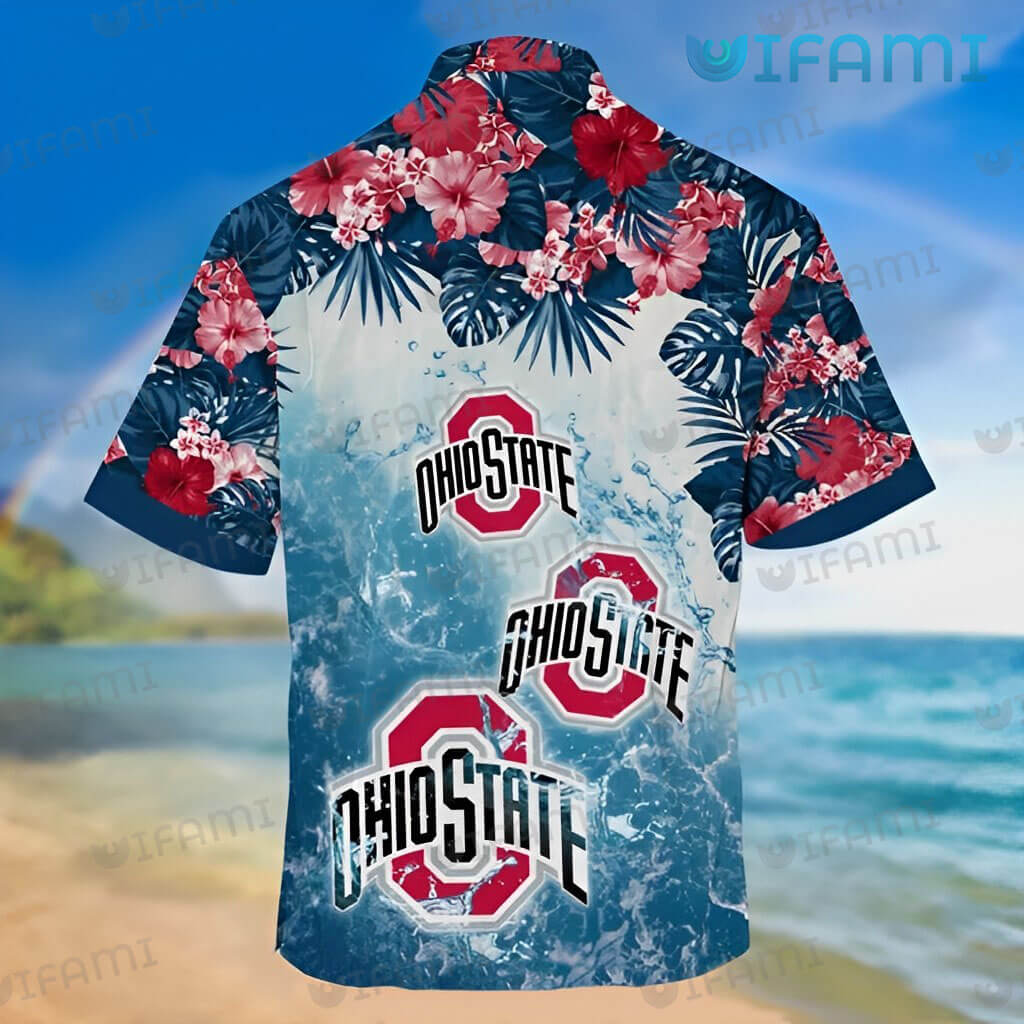 Custom Ohio State Buckeyes Gift: Turtle Beach Tropical Flower Ohio State Hawaiian Shirt